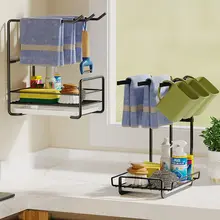 

Multifunction Metal Cup Hanging Rack Towel Holder Sponge Tableware Drain Drying Shelf Home Cabinet Organizer Kitchen Accessories