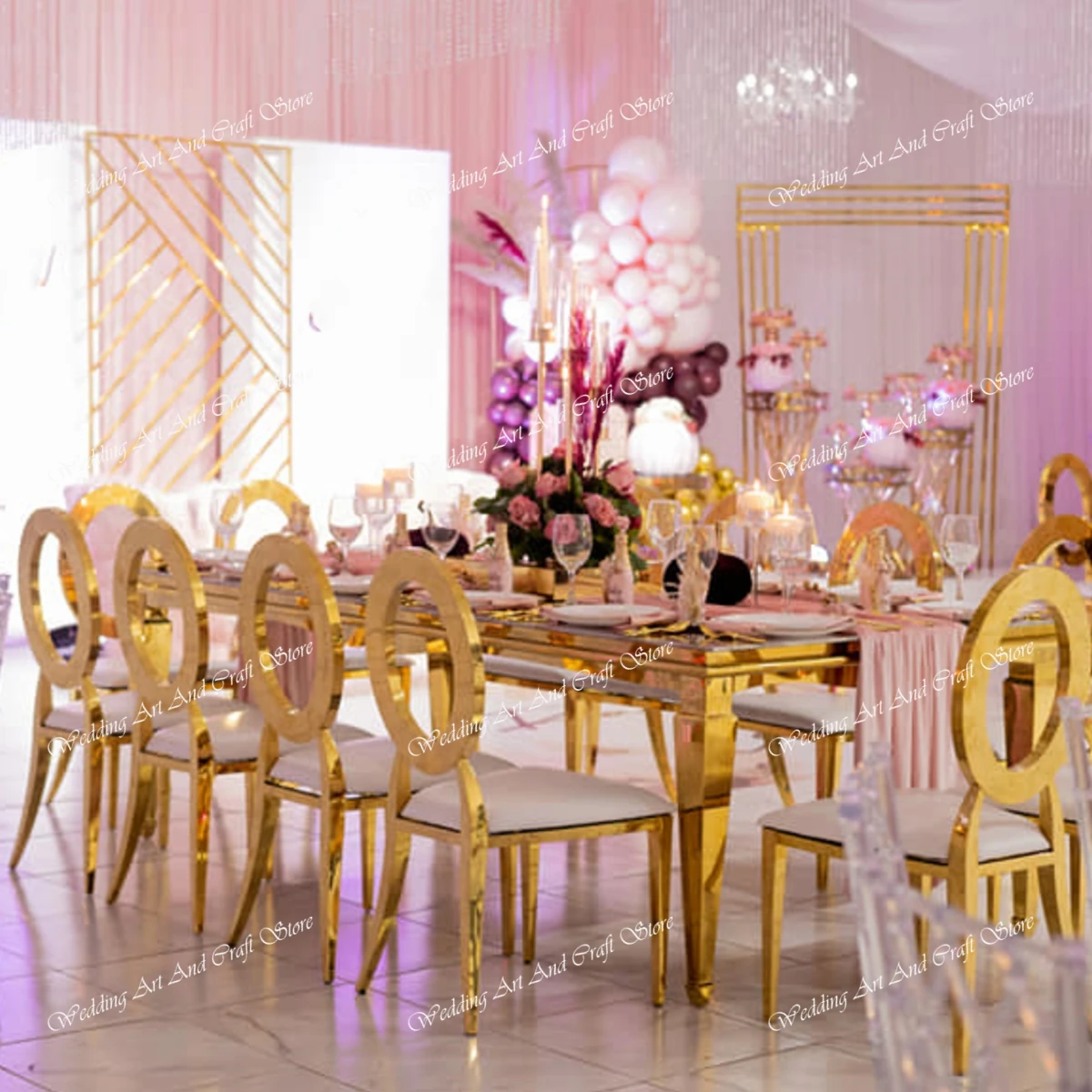 Description Picture 3 of item4pcs/24pcs/6pcs/12pcs)High Quality Hotel Events Dining Furniture Gold Metal Iron Event Chairs Stainless Steel Wedding Chair