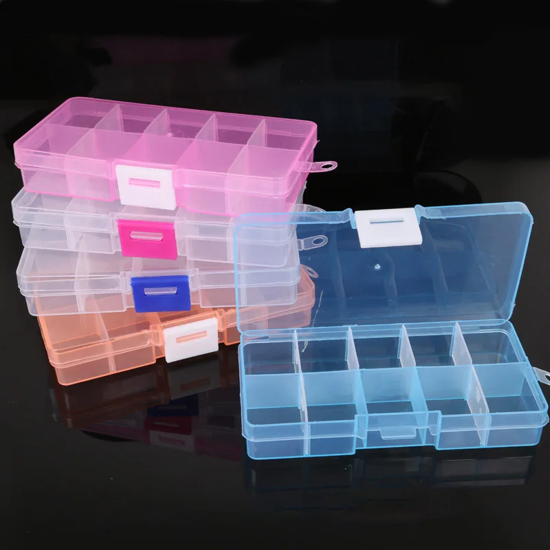 

10 Grids Plastic Jewelry Box Transparent Storage Box for Beads Earrings Compartment Adjustable Case Container Jewelry Organizer