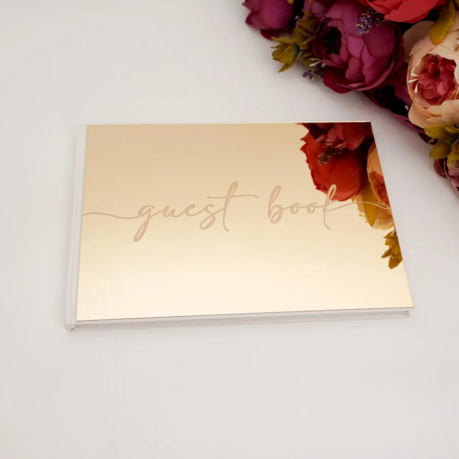 Acrylic Mirror Cover White Inner Sheets Wedding Guestbook Party Gift Horizontal 2 Style Minimalist Design Party Signature Book