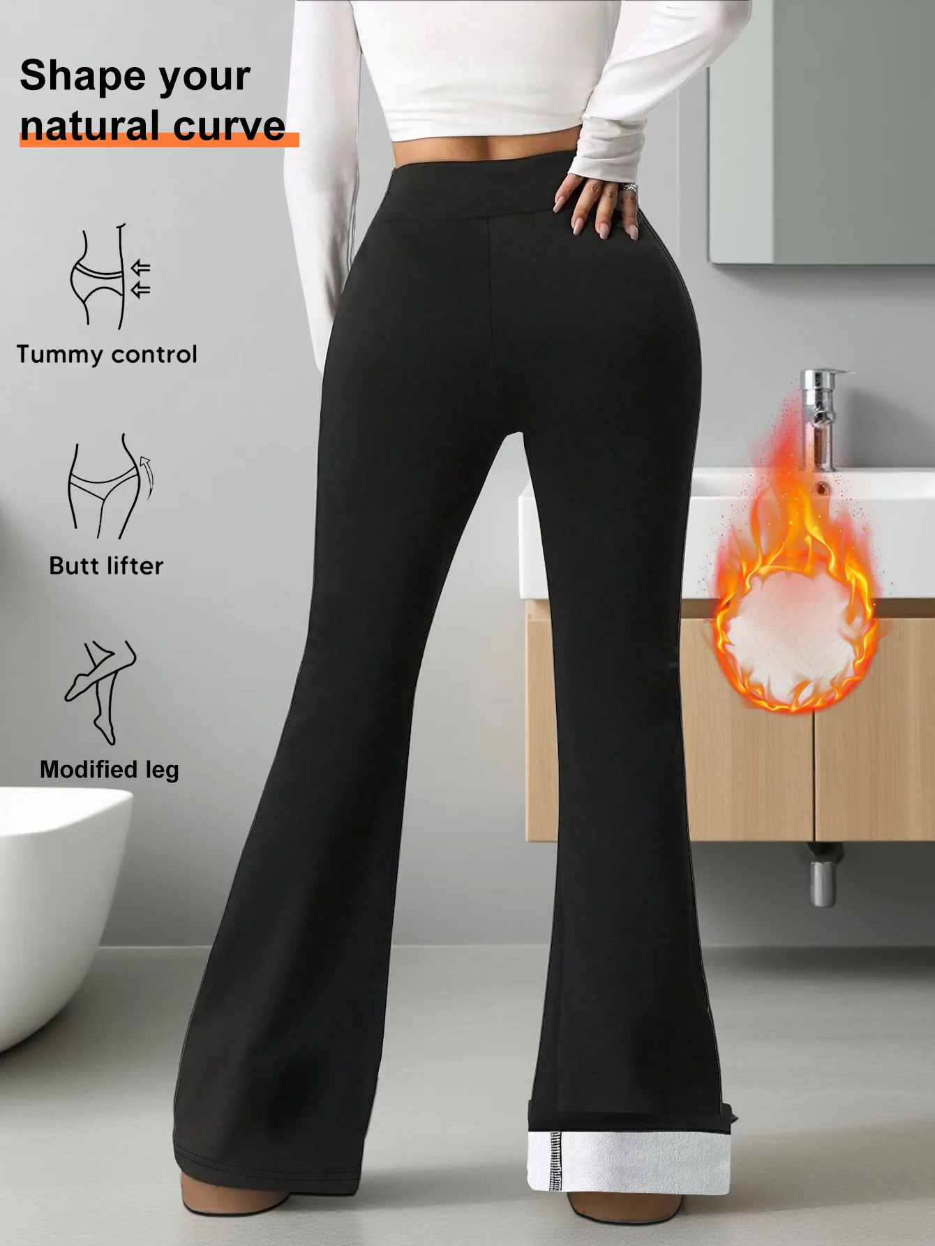 1 pair of women's warm wool lined flared pants, winter windproof leggings, cold weather outdoor cycling pants 4