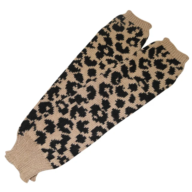 Sparsil Women's Winter&Autumn Christmas Cashmere Blend Knitted Long Gloves Solid Color Fashion Warm For Lady Elbow Mittens Khaki Leopard