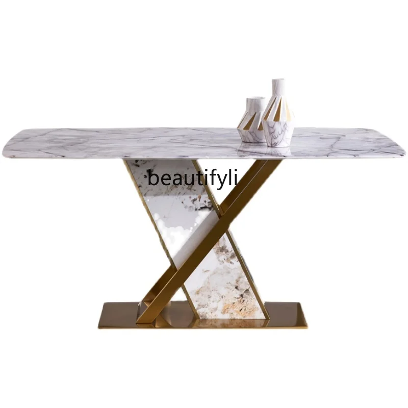 

Italian Mild Luxury Marble Dining Tables and Chairs Set Modern Minimalist Color LCD Stone Rectangular Home furniture