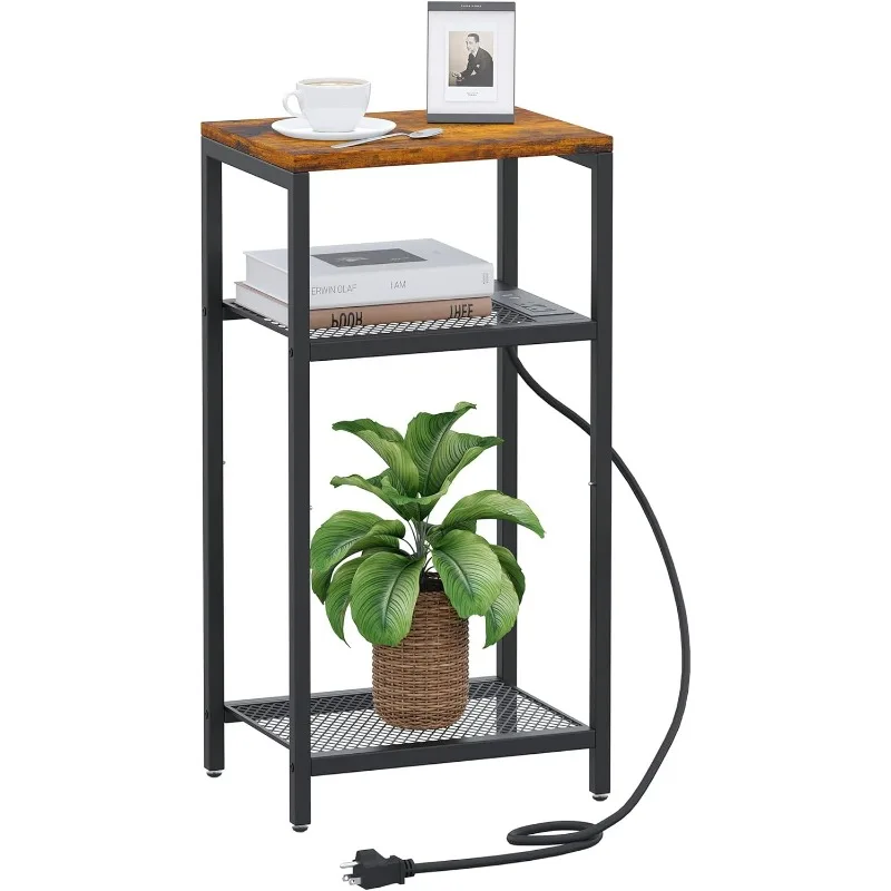 

Tall Side Table with Charging Station, 3 Tier End Table, Telephone Table, Small Entryway Table, Night Stand for Small Spaces