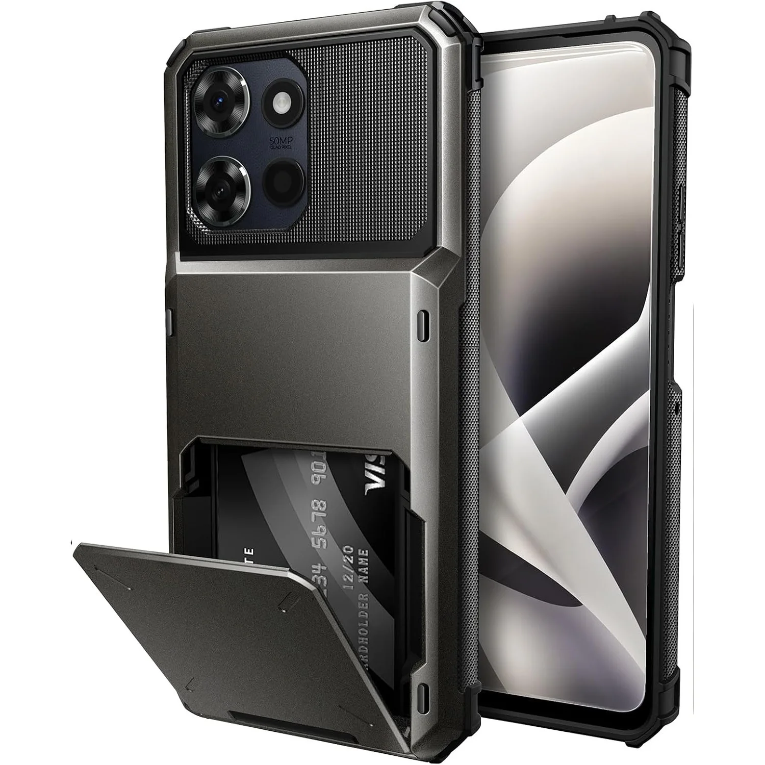 Dual Layer Heavy-Duty Shockproof Armor Case with Wallet Card Slot and Stand - Rugged Protection Cover