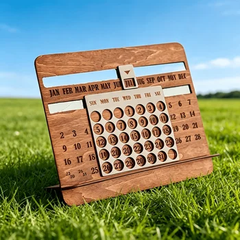 Calendario perpetuo in legno con tabella mensile e visualizzazione a lungo termine - Calendario da scrivania adatto per la pianificazione e la decorazione dell'ufficio