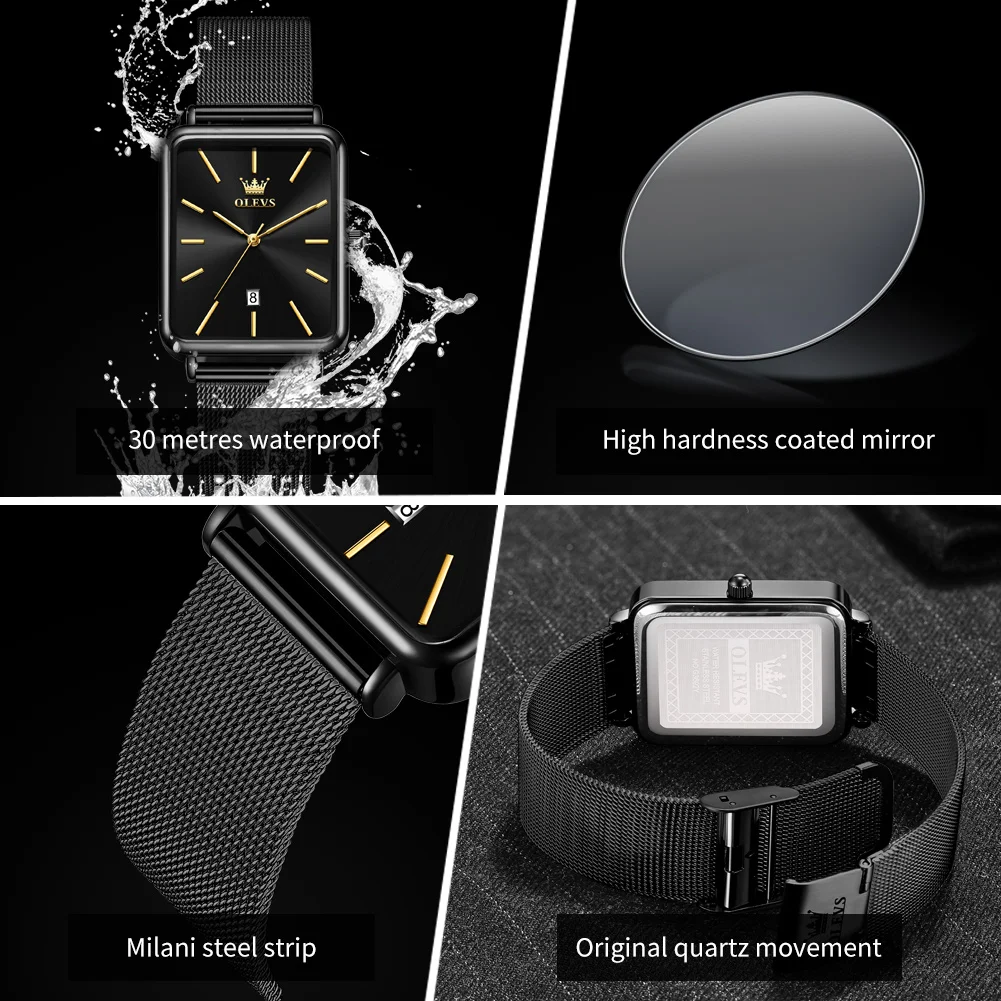 OLEVS 3692 Quartz Watch For Men Women High Hardness Mirror Thin Case Couple Watches Calendar 30M Waterproof Fashion Wristwatch