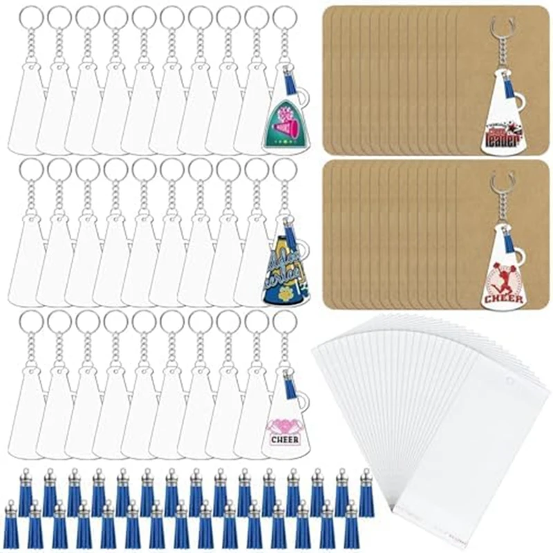 

180 PCS Cheer Megaphone Key Chains Clear Blank Bulk Cheerleading Gift As Shown For DIY Keychain And Craft Project