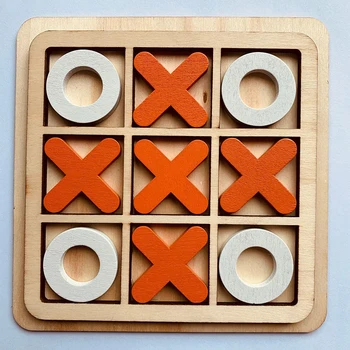 Toy Wooden Tic-Tac-Toe Chess Three Line OX Puzzle Board Party Table Games Building Blocks Toys For Kids Children Early Education 1