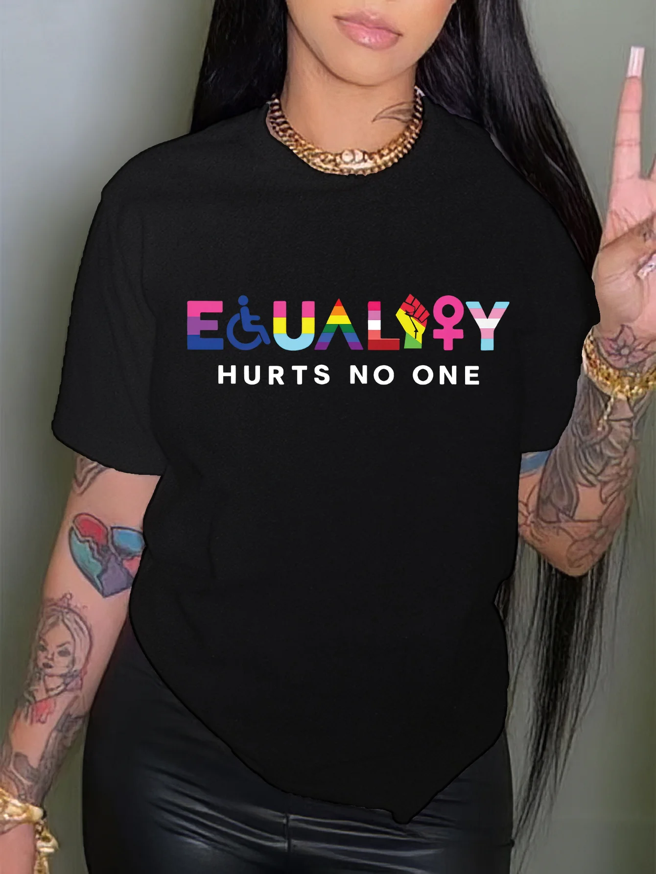 

Women's Plus Size 'Equality' Art Letter Print Casual T-shirt with Short Sleeve