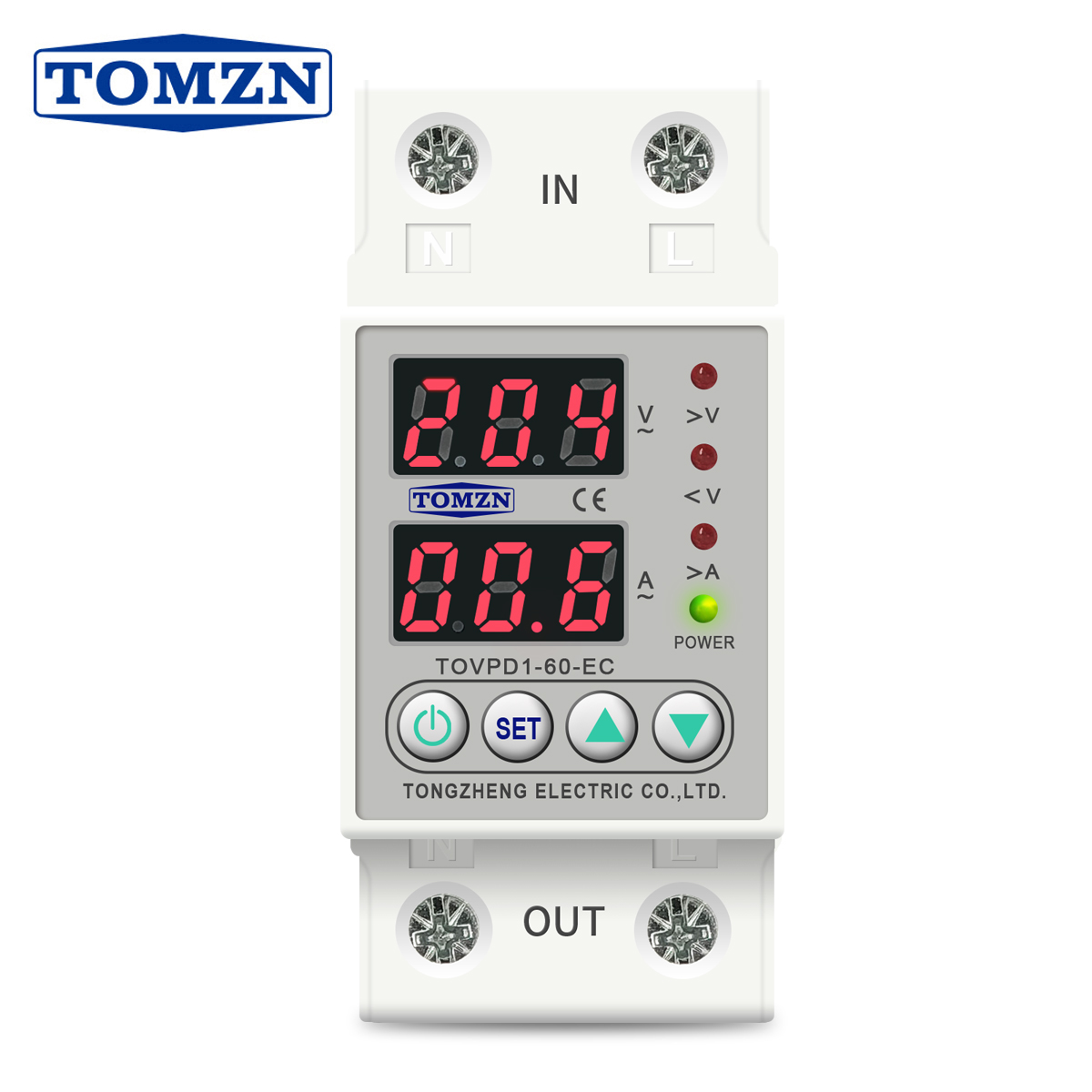 Din Rail 230V Adjustable Over and Under Voltage Protective Device Protector Relay Monitor Current Limit TOMZN 40A 60A 80A 100A