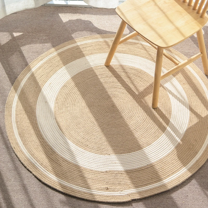 Japanese Style Natural Jute Round Carpets For Living Room Rattan Hand