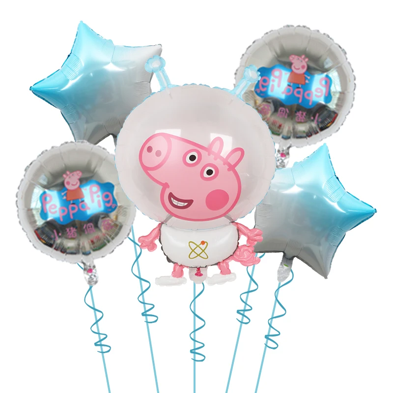 thumbnail image 1 of Juego de 5 globos de la serie Peppa Pig con dibujos animados para Navidad, Papá Cerdito, George, decoración de cumpleaños para niños, globos de aluminio para fiestas, 1 of 5