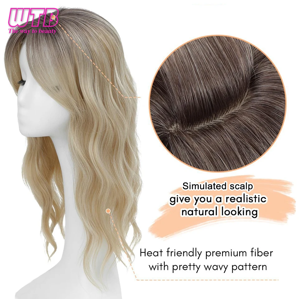 22 inches Synthetic Topper Wigs Wavy Hairpin Clip On Top Of Woman's Head Hair Extension Piece Naturally Curly black
