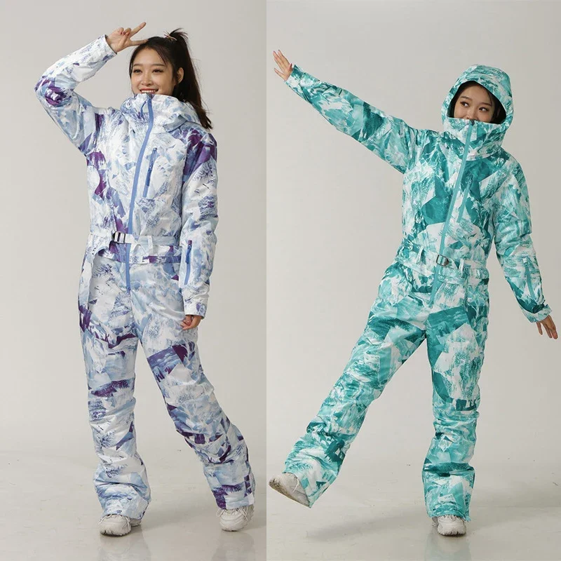 Women One-Piece Ski Jumpsuit Outdoor Sports Snowboard Jacket Warm Jumpsuit Waterproof Winter Clothing Coveralls Hooded winter ski suit