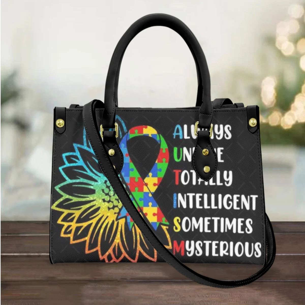 

Кожаные дамские сумочки для осведомленности об аутизме, повседневный тоут на плечо, сумки через плечо с ручками для девушек и женщин, Bolsa Feminina 2023