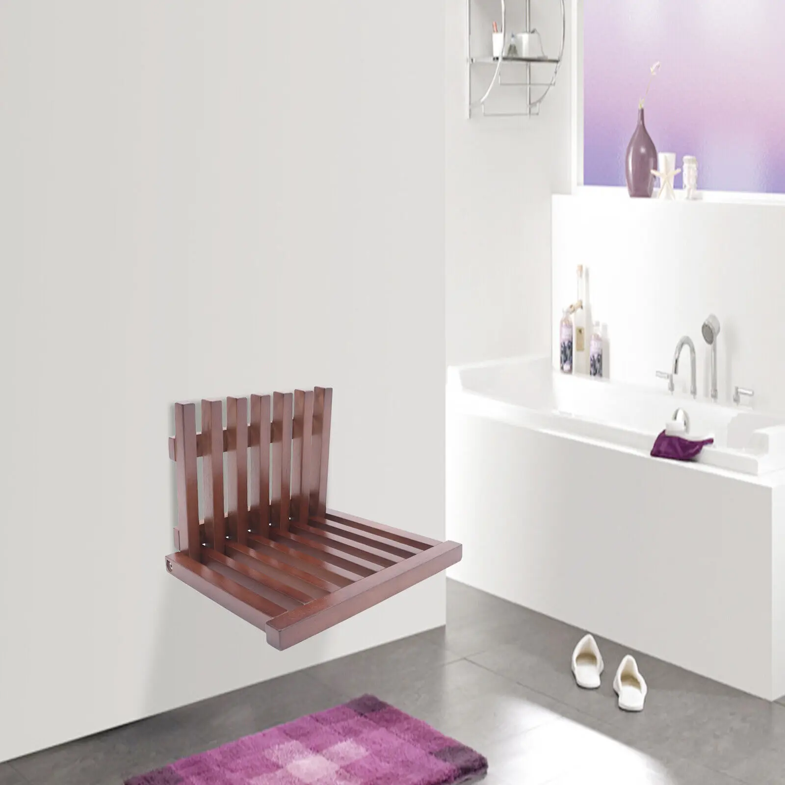 Banco de asiento de ducha plegable, montaje en pared, taburete de seguridad  para baño, silla de baño, taburete de pared de hoja caída para baño