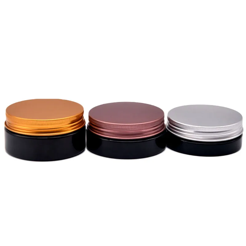 

20pcs Shiny Black Plastic Jar Container Empty Cream Pots Aluminum Lid Wide Mouth Refill Bottles 50g 80g 100g 120g 150g 200g 250g