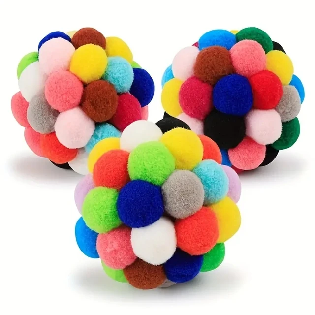1/3PCS Cat Toys Cat Plush Ball Toy Pet Elastic Bell Ball Self Hi Ball Playing Cat Colorful Woolen Ball 2