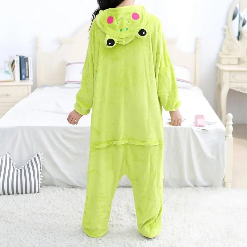 Animal Pajamas Frog Blanket Cartoon Frog Zippered Flannel Onesie With Pockets Warm Unisex Costume For Role-Play Homewear Camping