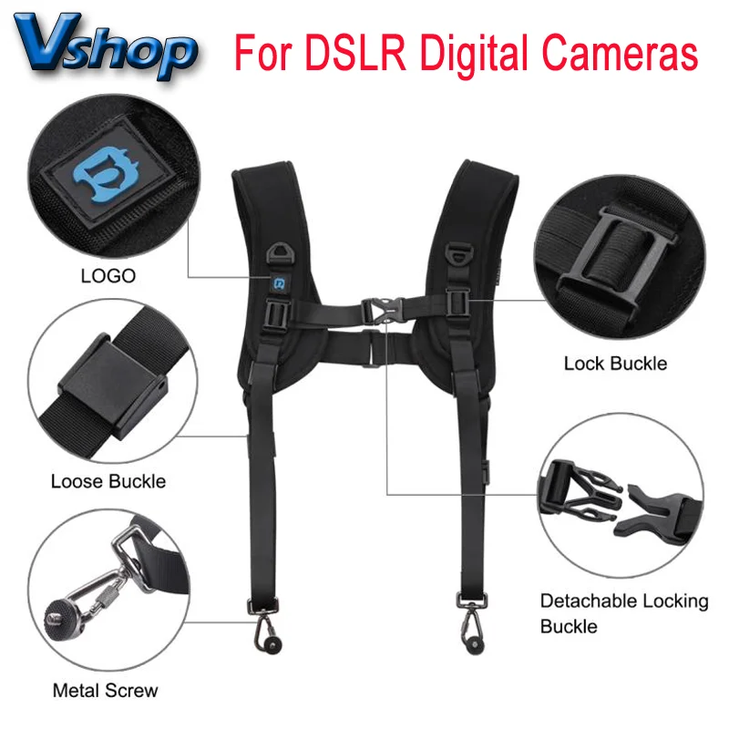 PULUZ Quick Release Double Shoulder Harness Soft Pad Decompression Foam Strap Belt for Canon Nikon Sony DSLR Digital Cameras