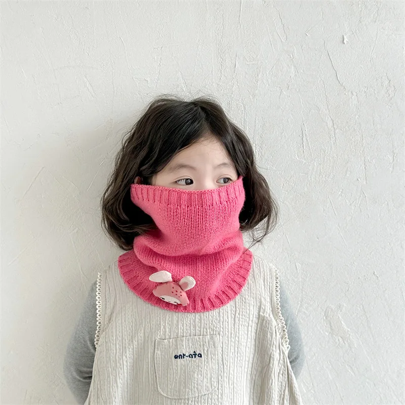 3-8Y Children's Scarf Neck Cover Windproof Mask Autumn and Winter Solid Color Cartoon Baby Knitted Bibs Scarves Boys and Girls