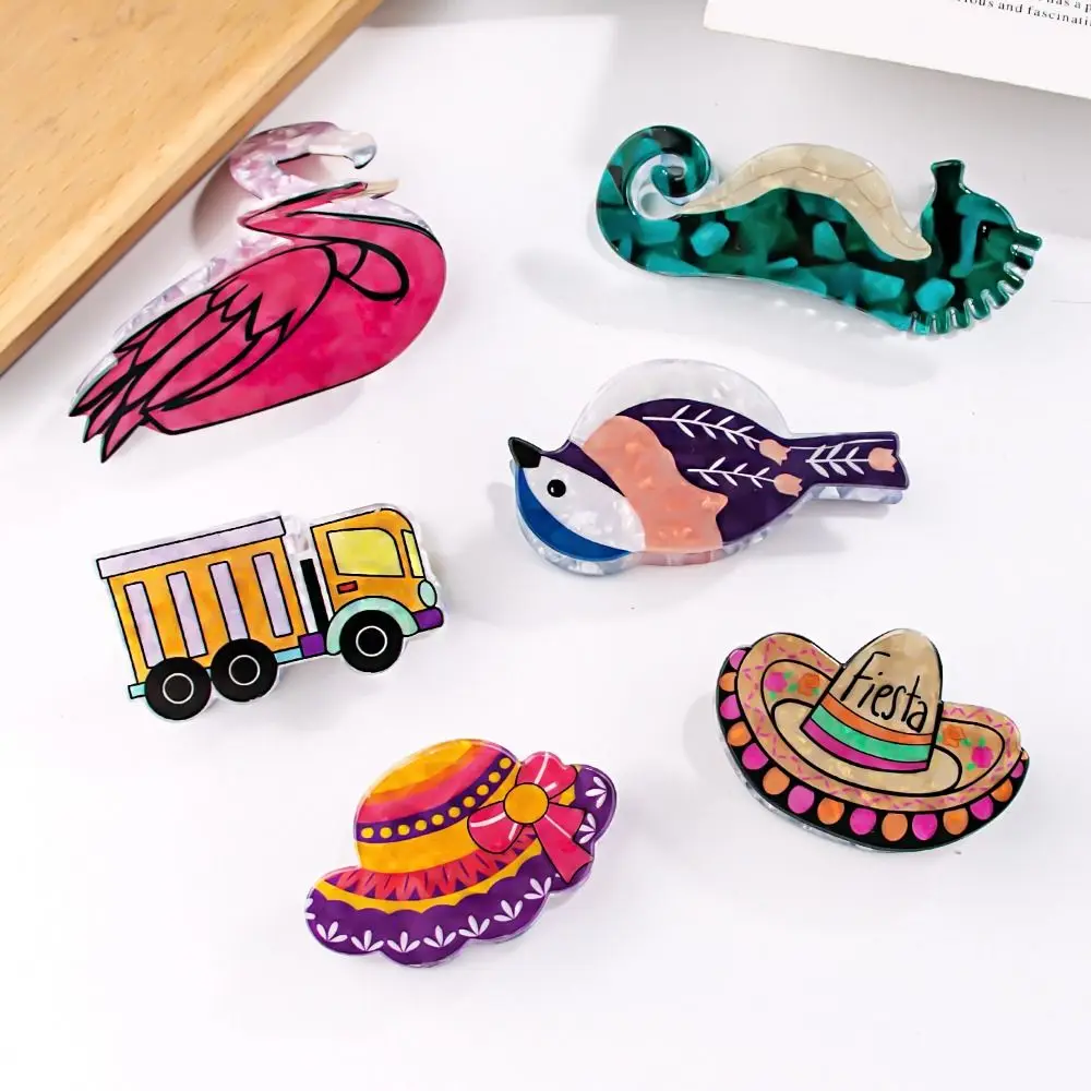 Animal Hair Claw For Girls Women Hair Accessories Colorful Straw Hat Truck Swan Shark Clip Acrylic Hair Clip couple swan trinket box crystals animal lover keepsake craft 1 pc only