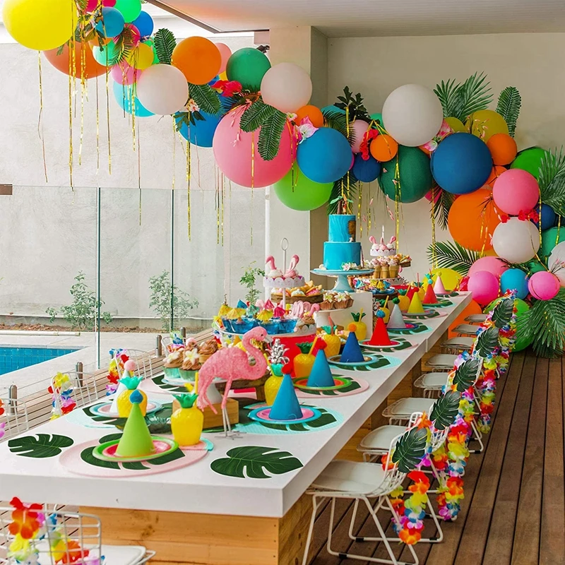 Set da 12 pezzi di foglie di palma artificiali, adatte per feste a tema hawaiano, feste di compleanno in spiaggia, decorazione da tavolo e da parete, barbecue all'aperto, decorazione di piante verdi
