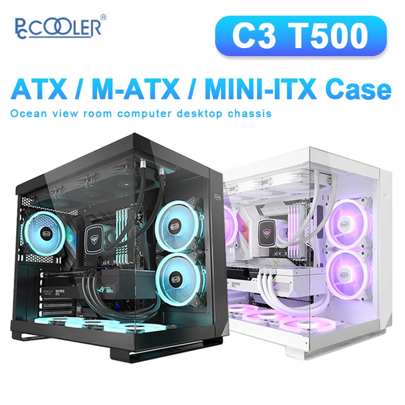 Pccooler C3 T500 Atx Computer Desktop Case Compatibile 360 Raffreddamento Ad Acqua M-Atx Mini-Itx Seaview Room Pc Case Interfaccia Di Tipo C