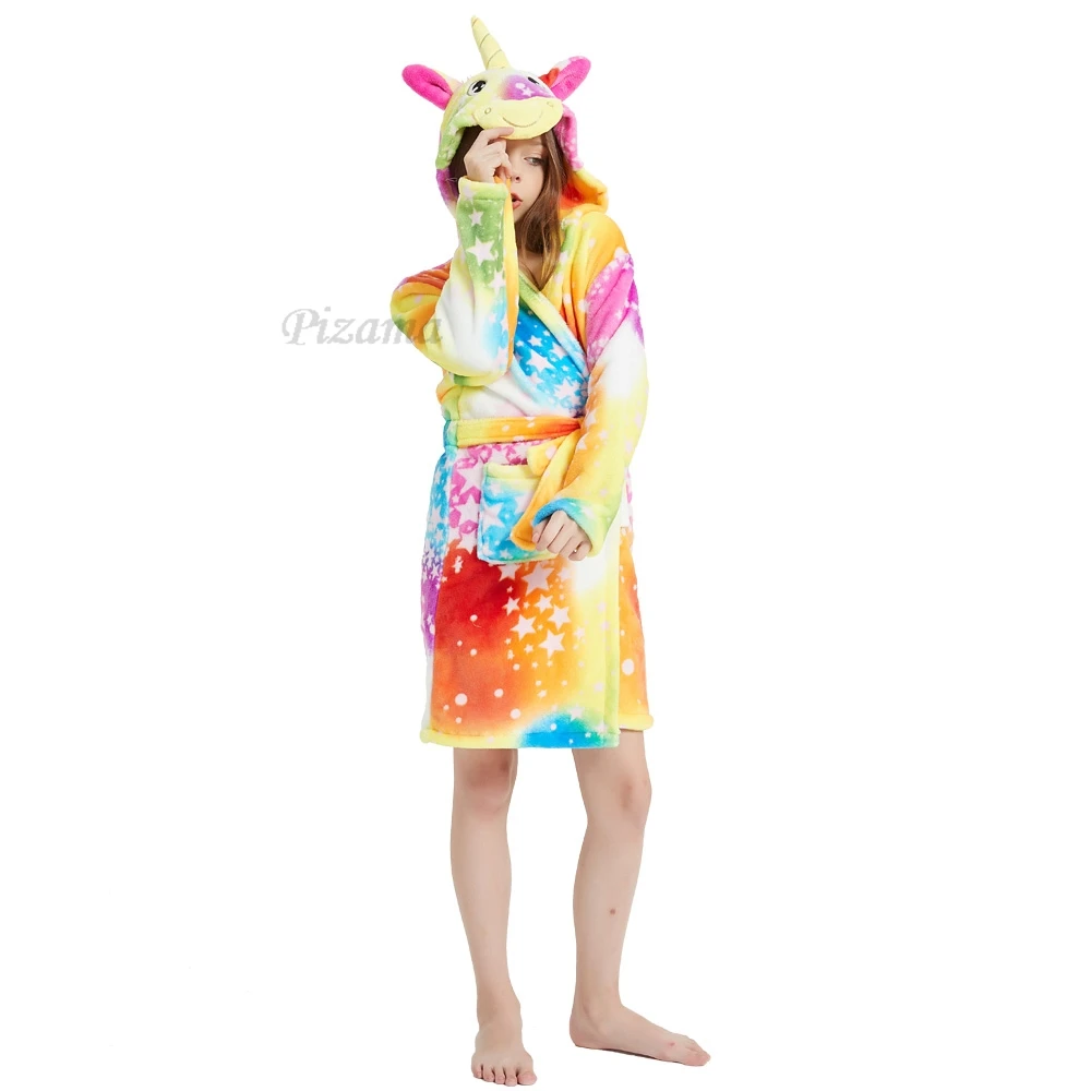Bath Robes Kids Pijama Nina Invierno Pijama Infantil Meninas Winter Warm Flannel Unicorn Kigurumi Pajamas Children's Bathrobes