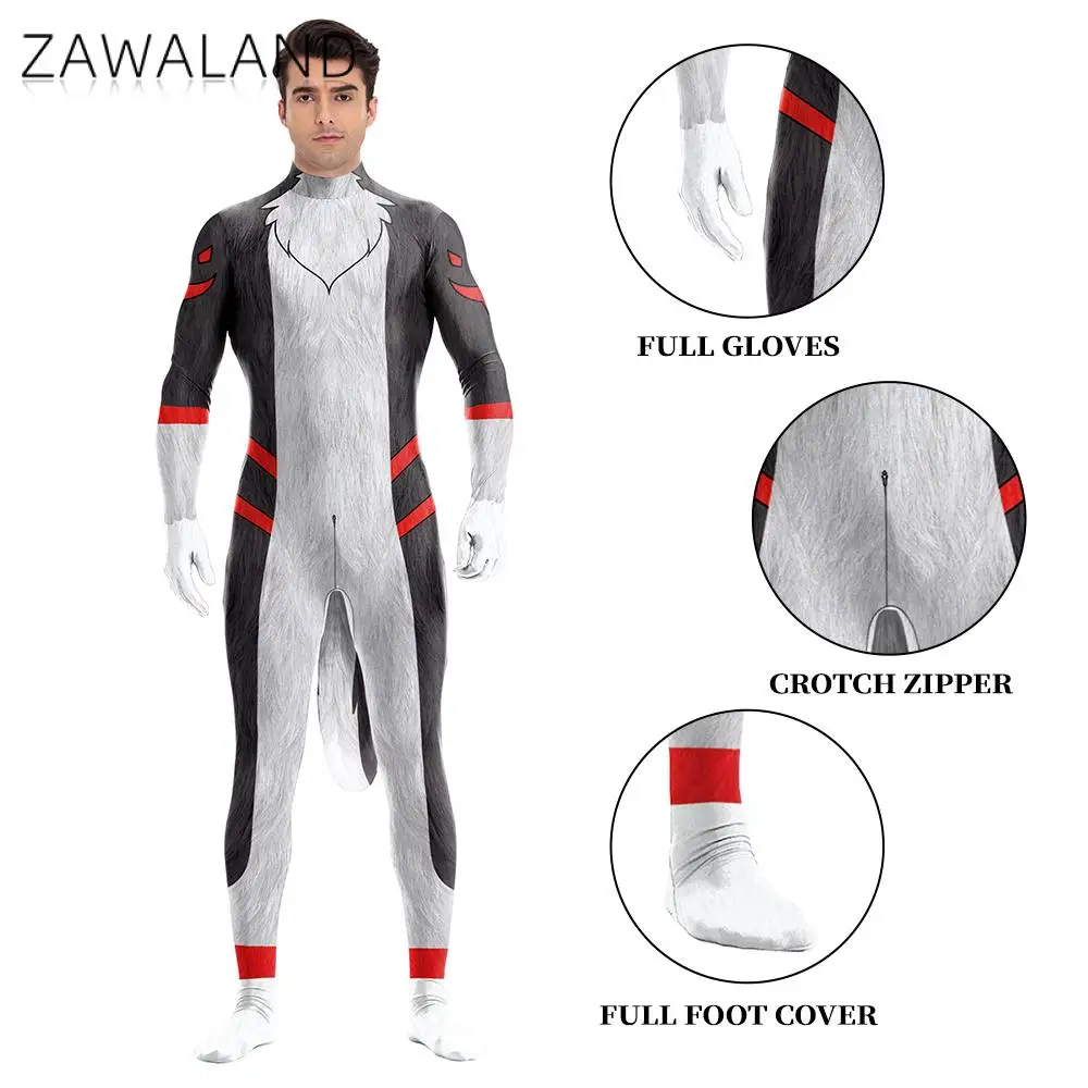 Zawaland Adult Fancy Petsuit Wolf Printed Cosplay Costume Carnival Animal Bodysuit Purim Disguise Zentai Festival Party Catsuit cosplay costume