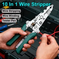 10 in 1 Electrician's Pliers Multi-function Wire Stripper Stainless Steel Needle-nose Plier Voltage Tester Cable Cutting Scissor