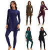 Modest Muslim Swimwear Women Islamic Solid Swimsuit Full Cover Burkini Rash Guard Set Long Sleeve Bathing Suit