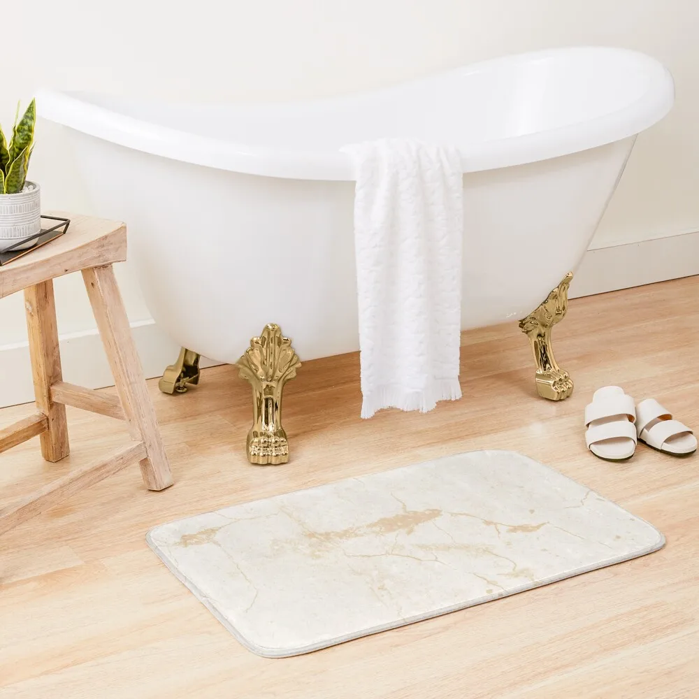 White and Gold Marble Texture Aesthetic Luxurious Chic Pattern Bath Mat Toilet Floor Room Carpet Non-Slip Bathtub Mat