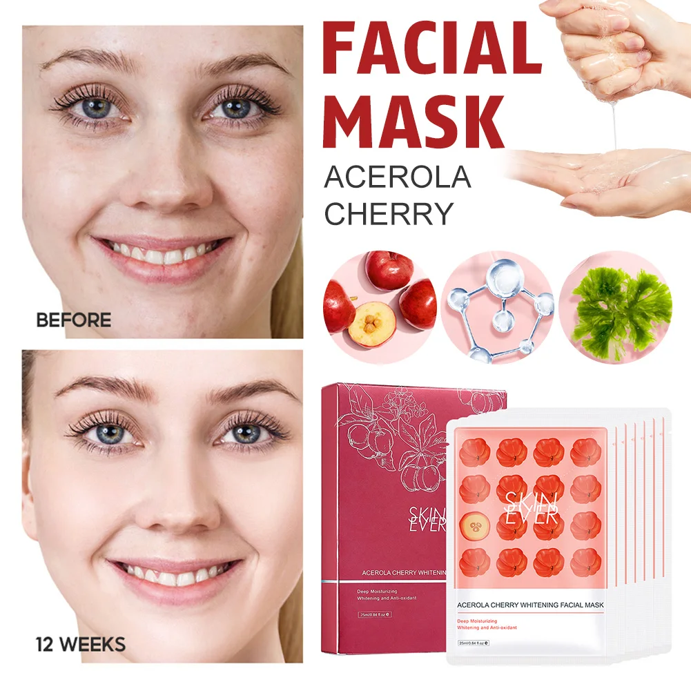 Acerola Cherry Facial Mask Lighten Acne Mark Relieve Dryness Roughness Skin Moisturizing Whitening Face Mask
