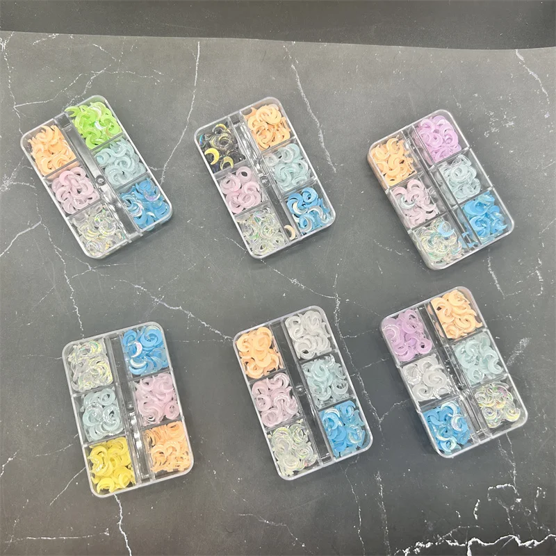 

6Grids Aurora Ice Transparent Moon Nail Art Resin Charms Flatback Jewelry Nail Rhinestones Ornament Kawaii Accessories Decor DIY