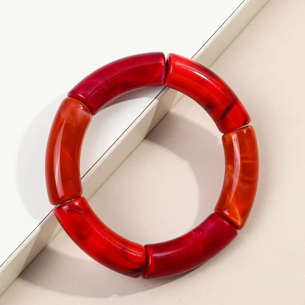 Braccialetti impilabili con tubi di bambù acrilico Boho per le donne Nuovi braccialetti elastici con perline curve colorate in argilla polimerica Regalo di gioielli per amicizia  36