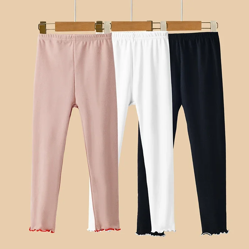 Girls Pants High Stretch Soft Leggings Plain Color Elastic Waist Kids Clothes