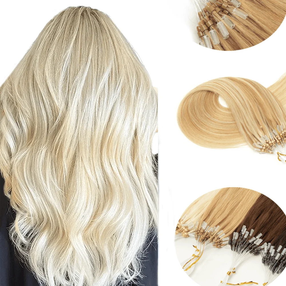 Micro Loop Hair Extensions Real Natural Straight Micro Ring Link Hair 12"-20" Loop Ring Human Extension Black Brown Blonde