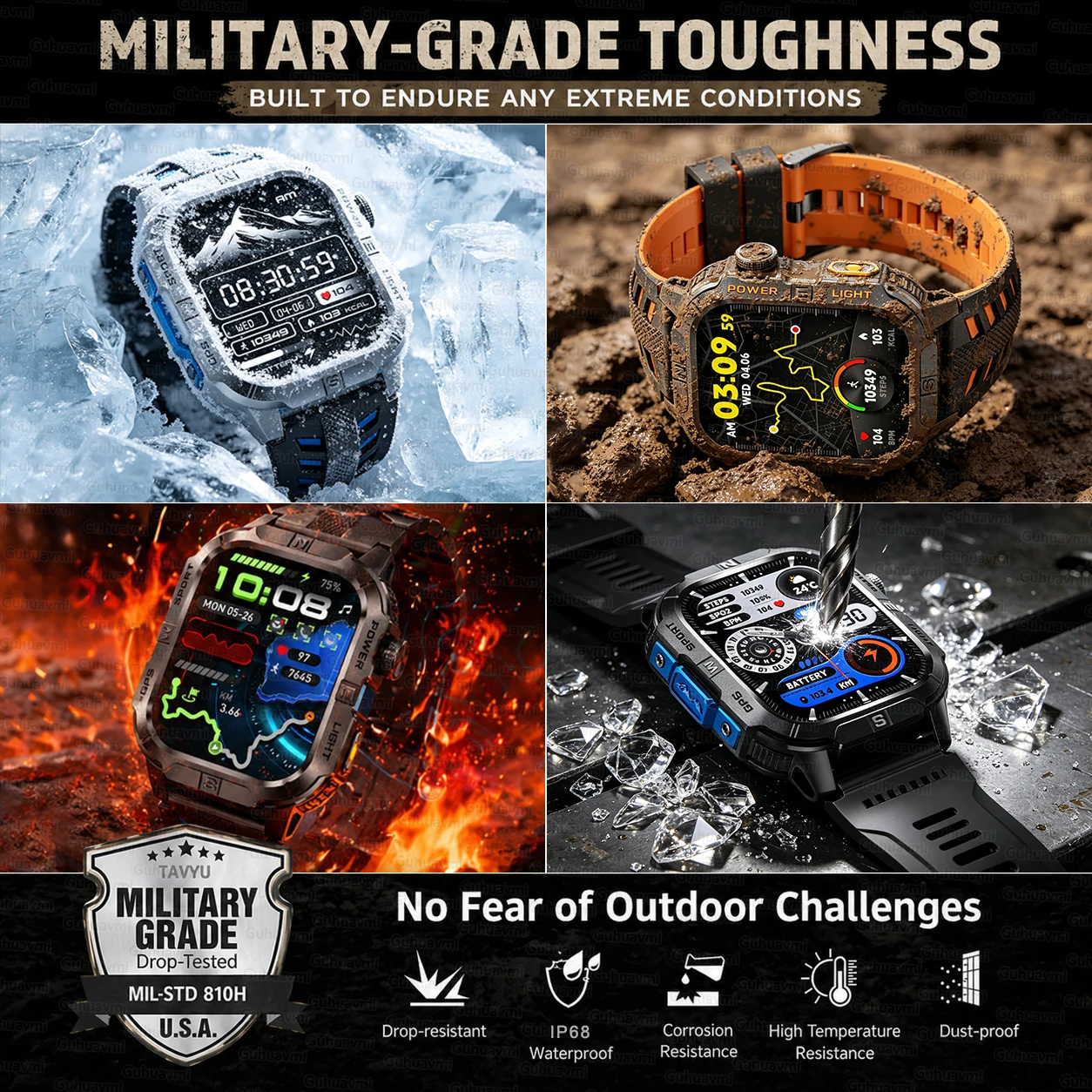 2026 New Military GPS Map Tracker Smart Watch Men Outdoor Flashlight Compass Waterproof Bracelets Heart Rate Call Sports Watches 6