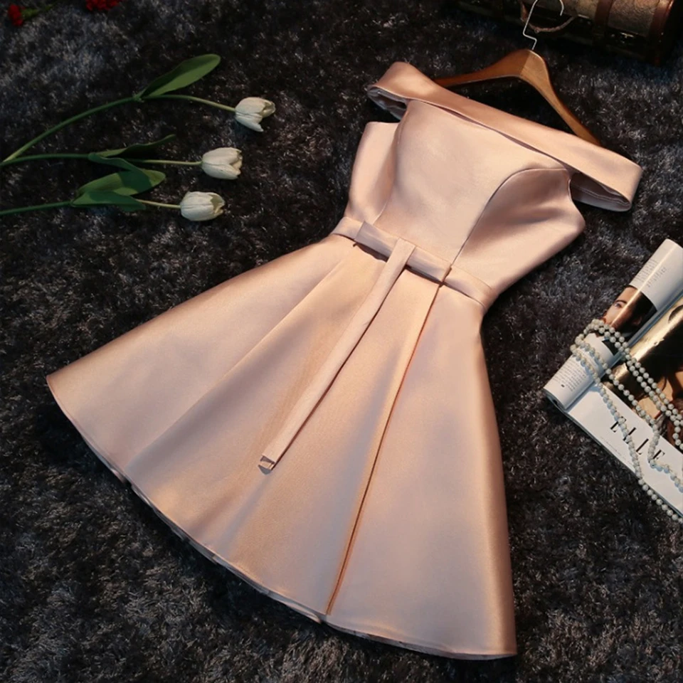 Off Shoulder Prom Dresses Short Pink Bridesmaid Dresses Satin Simple Elegant Lace Up Party Graduation Gowns Sweet Cocktail Dress - AliExpress 320 Off Shoulder Prom Dresses Short Pink Bridesmaid Dresses Satin Simple Elegant Lace Up Party Graduation Gowns Sweet Cocktail Dress - AliExpress 320