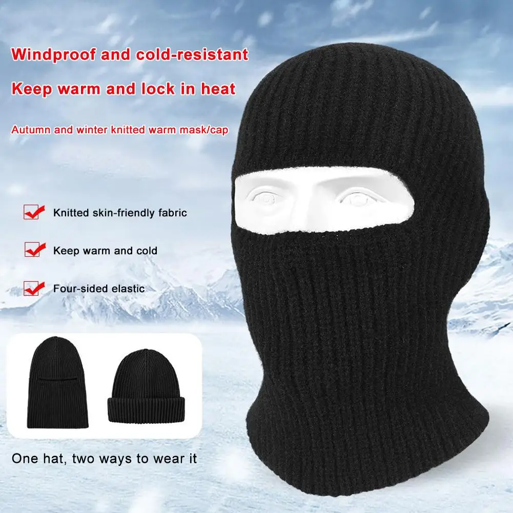 Winter Balaclava Hat Outdoors Knitted Full Beanies Black Sport Skiing Women ﻿ Cycling Masks Knitted Cold-proof Cap Plush Me U0E0