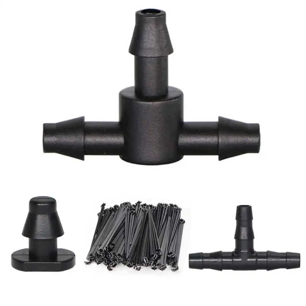 1/4''Hose Water Tee Connector Dripper Plastic Barbed 4/7mm Pipe Tubing Watering Coupling Joint Garden Micro Drip Irrigation Tool