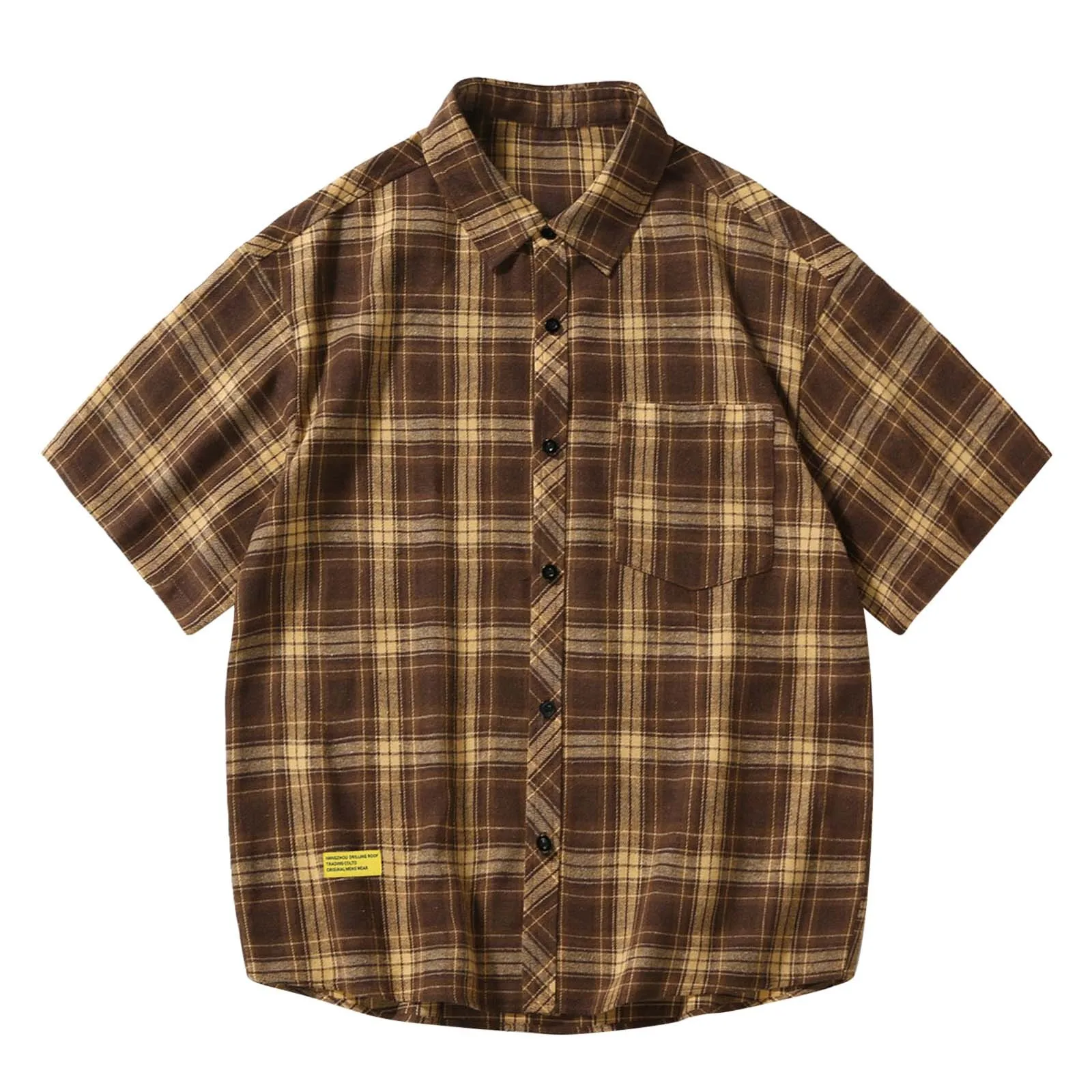 Men'S Short Sleeved Japanese Vintage Plaid Printed Shirt Summer Vacation Beach Check Shirt Button Down Half Sleeved Shirt 3