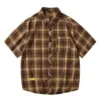 Men'S Short Sleeved Japanese Vintage Plaid Printed Shirt Summer Vacation Beach Check Shirt Button Down Half Sleeved Shirt 3