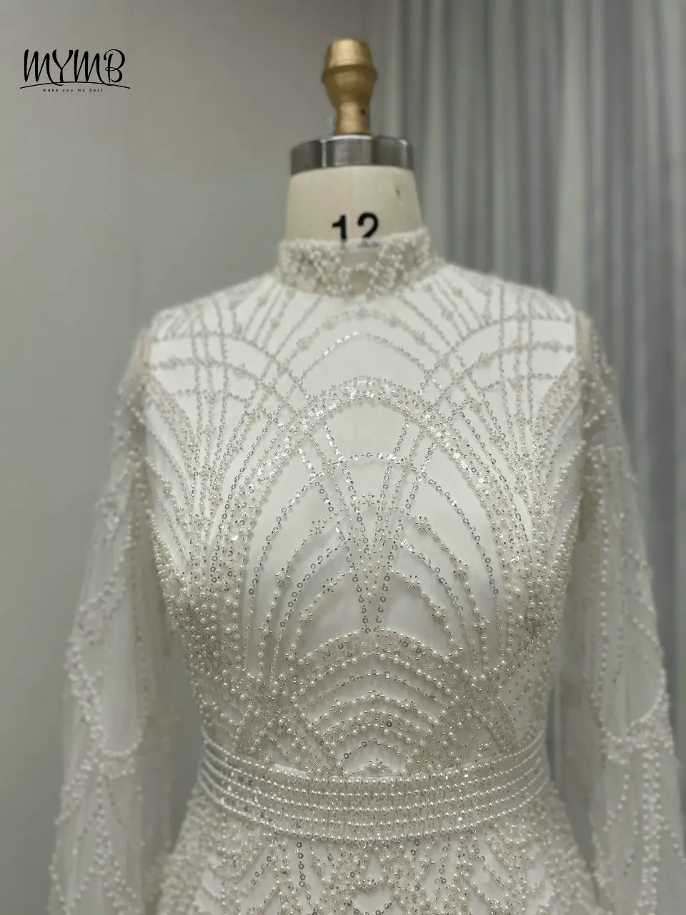MYMB Weiß Muslimischen Elegante Meerjungfrau Mit Langen Ärmeln Arabisch Abendkleid für Frauen Party Luxus High Neck Perlen Formale Kleider MB40254 – Detail 9