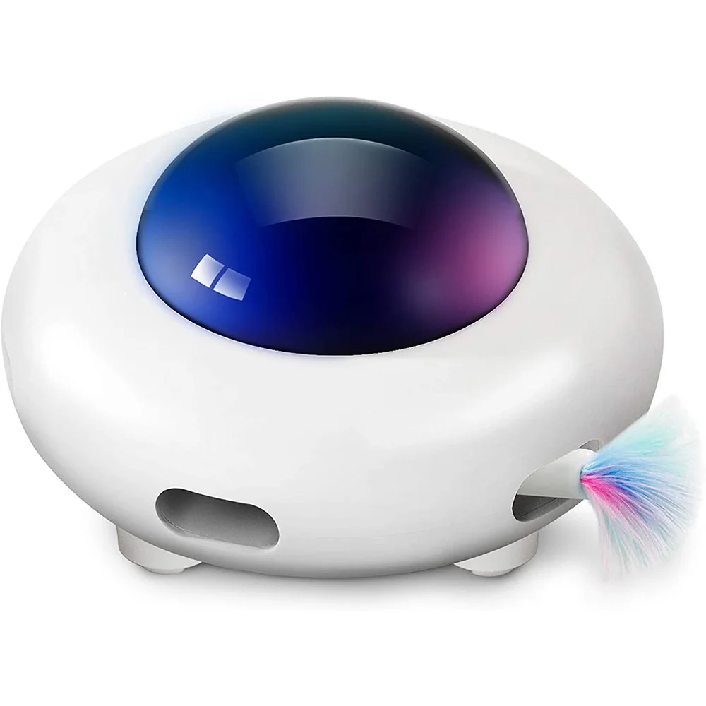 UFO 인터랙티브 고양이 장난감, 업그레이드된 팝앤플레이 장난감, 회전하는 깃털, USB 충전, 스마트 모드, 실내 고양이의 지루함 해소