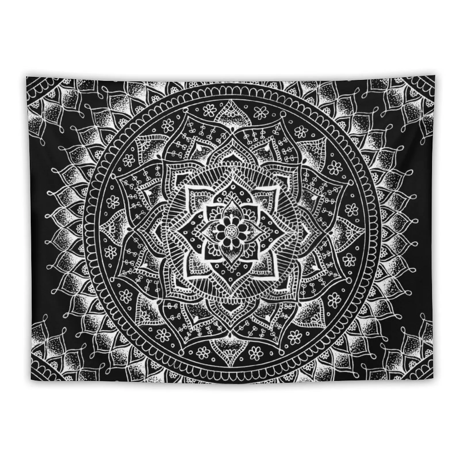 

White Flower Mandala on Black Tapestry Decoration Aesthetic Wall Tapestries Decoration Bedroom Tapestry