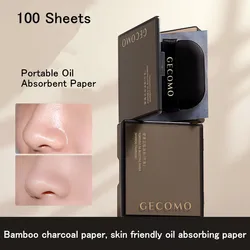Bamboo Charcoal Oil Absorbing Blotting Paper with Portable Mirror and Powder Puff (One Box)