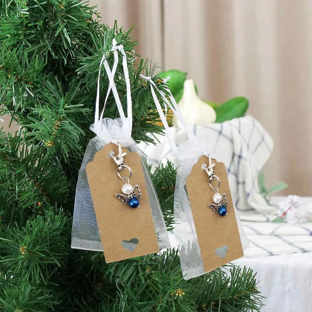 Kit De 24 Porte-clés Ange Gardien De Noël Avec Sacs Organza Et étiquettes - Cadeau Pour Noël, Baptême, Mariage